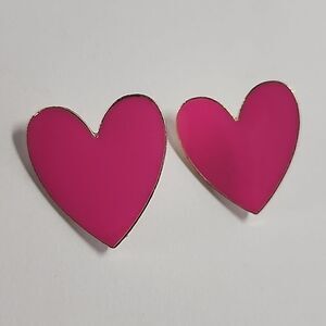 Pink Heart Earrings Stud with Gold Tone Sides and Back Womens Jewelry